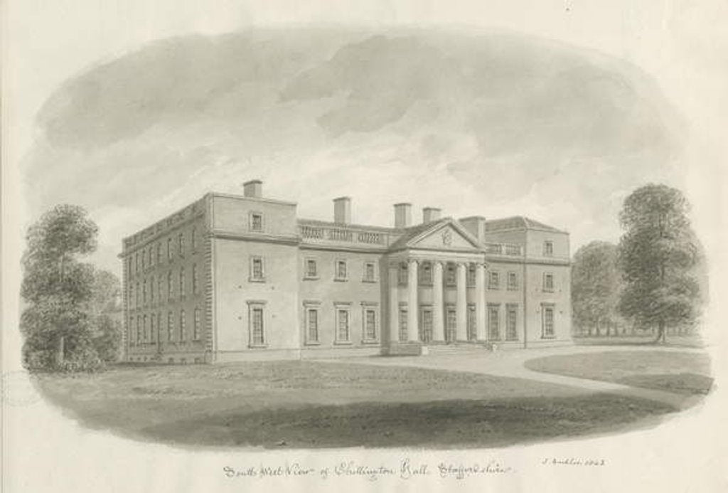 Detail of Chillington Hall: sepia drawing, 1843 by John Buckler