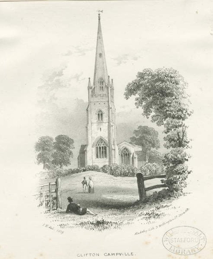 Detail of Clifton Campville Church: lithograph, 1839 by School English