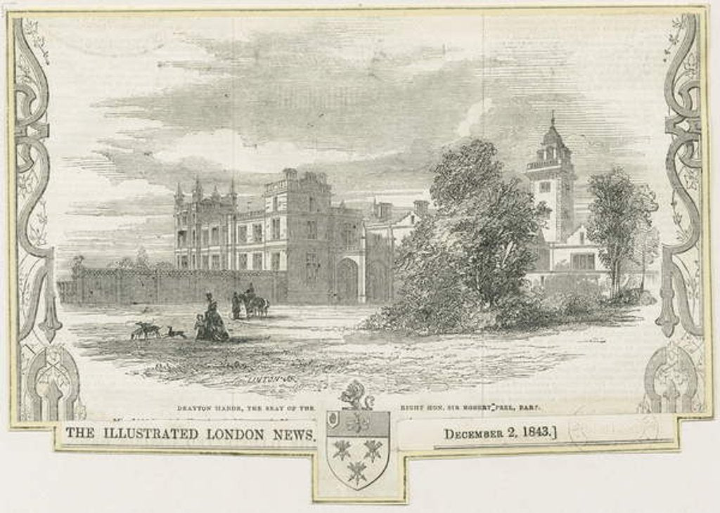 Detail of Draton Bassett - 'Drayton Manor' : woodcut engraving by William Linton