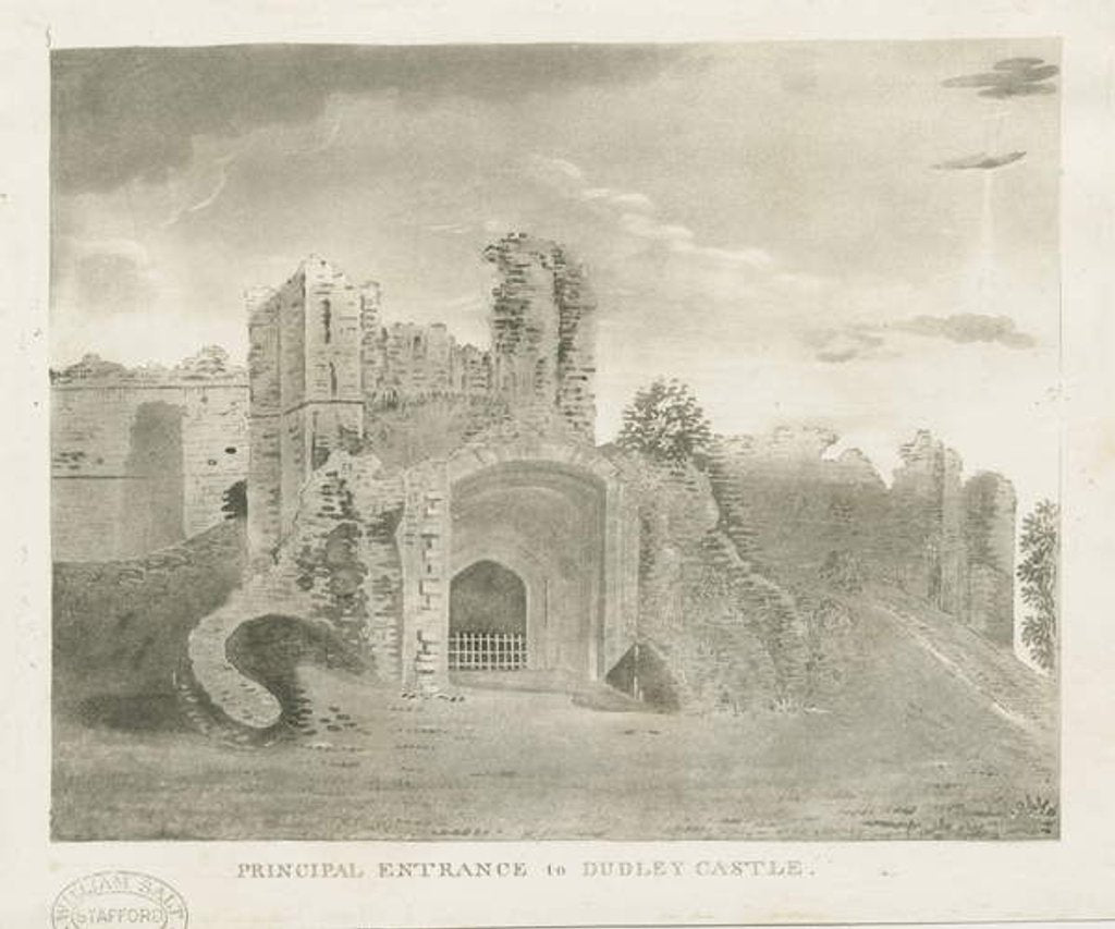 Detail of Dudley Castle - Principal Entrance: aquatint engraving, nd [?18th cent] by School English