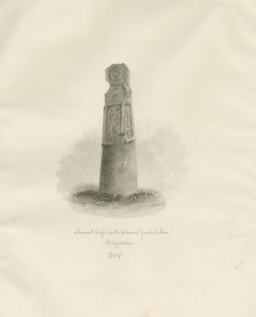 Detail of Ilam Church - Ancient Cross: sepia drawing, 1847 by John Buckler