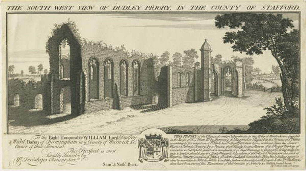 Detail of Dudley Priory: engraving, 1731 by Samuel Buck