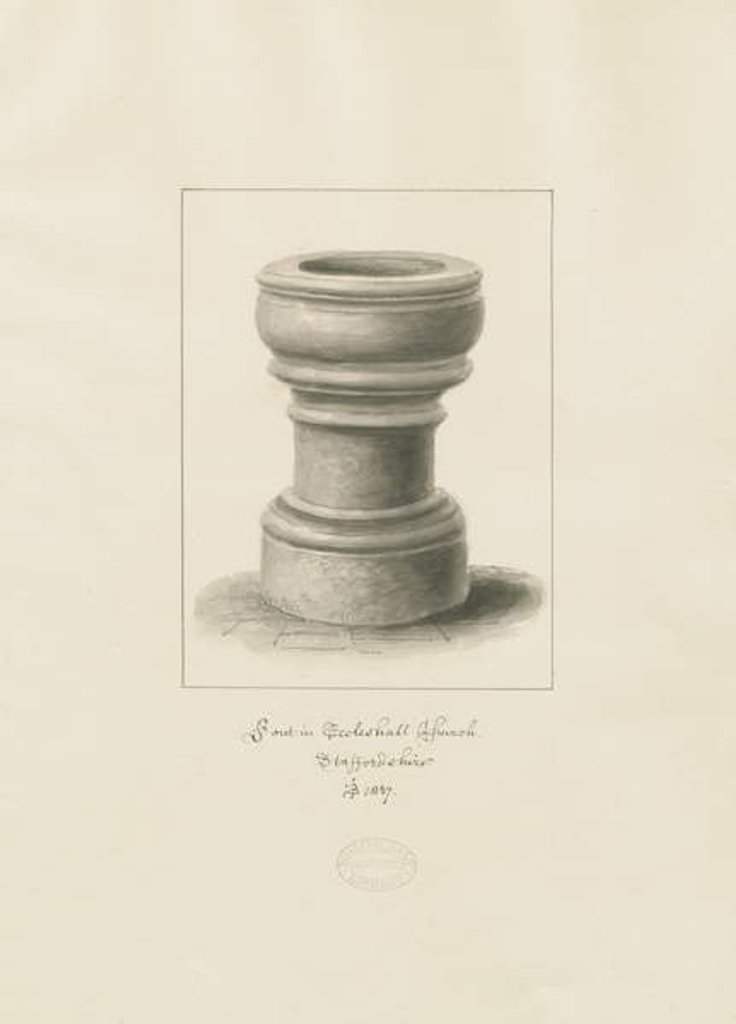 Detail of Font in Eccleshall Church: sepia drawing, 1837 by John Buckler