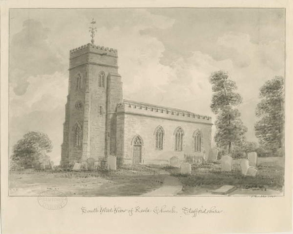 Detail of Keele Church: sepia drawing, 1840 by John Buckler