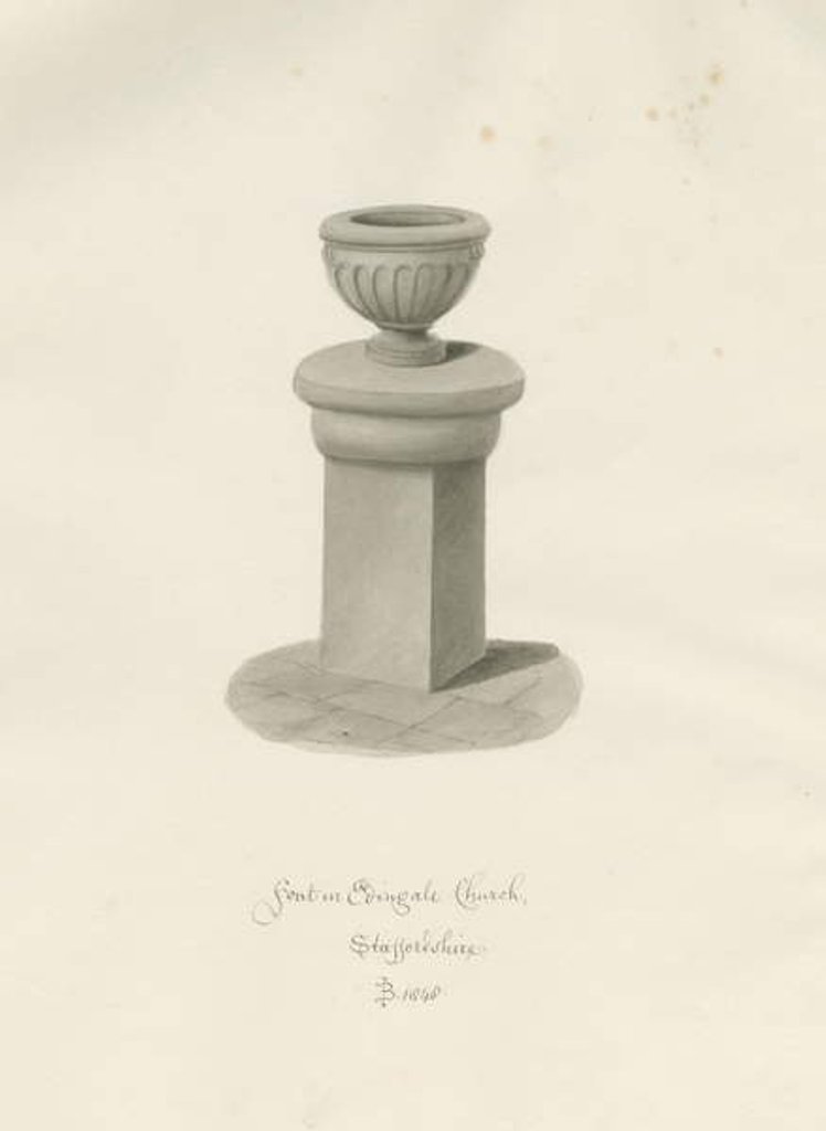 Detail of Font in Edingale Church by John Buckler
