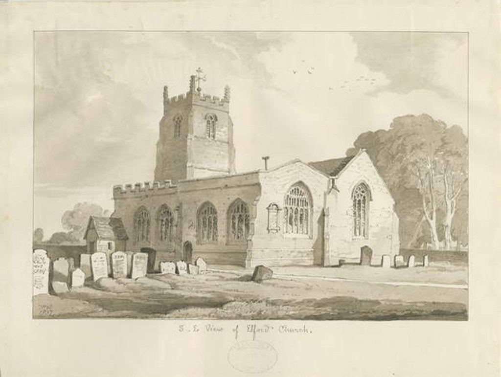 Detail of Elford Church: sepia drawing, 1837 by Thomas Peploe Wood