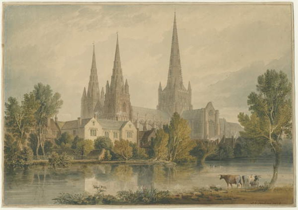 Detail of Lichfield Cathedral - South West View: water colour painting, 1813 by John Chessell Buckler
