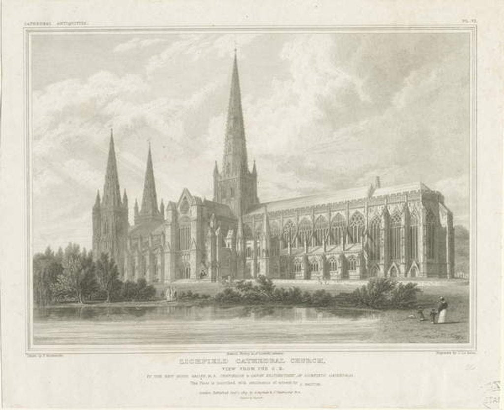Detail of Lichfield Cathedral - South East View by John Britton