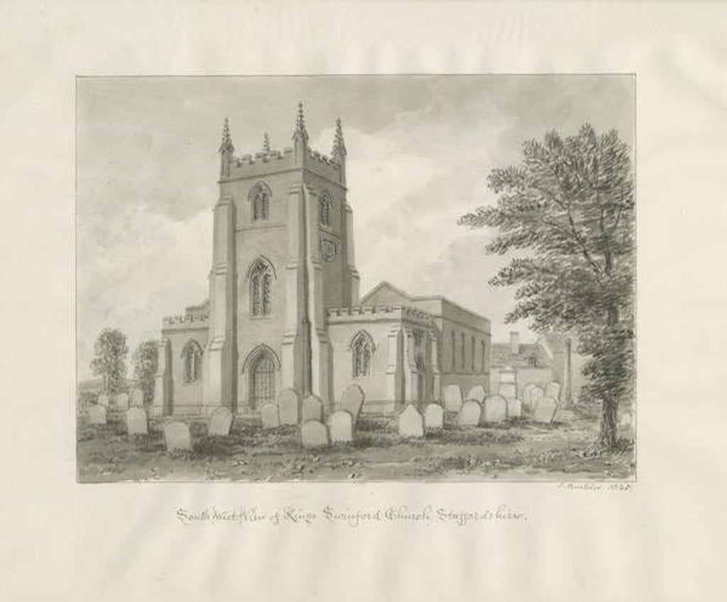 Detail of Kingswinford Church: sepia drawing, 1845 by John Buckler