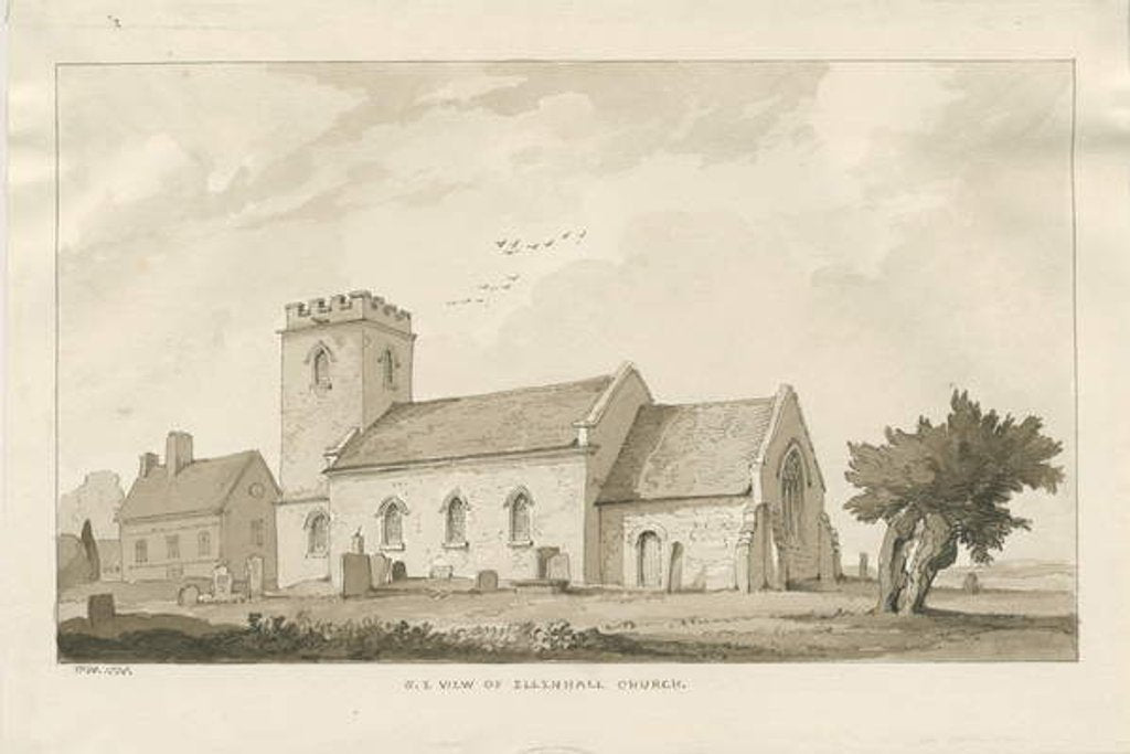 Detail of Ellenhall Church: sepia drawing, 1838 by Thomas Peploe Wood