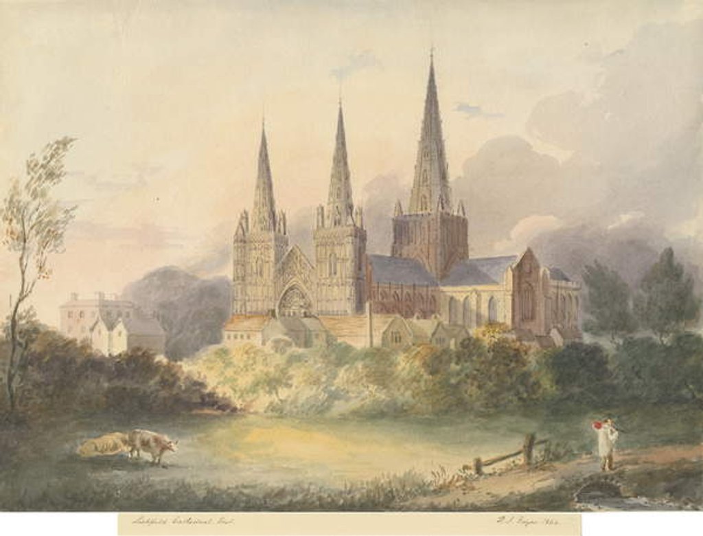 Detail of Lichfield Cathedral - West View by Henry James Noyes