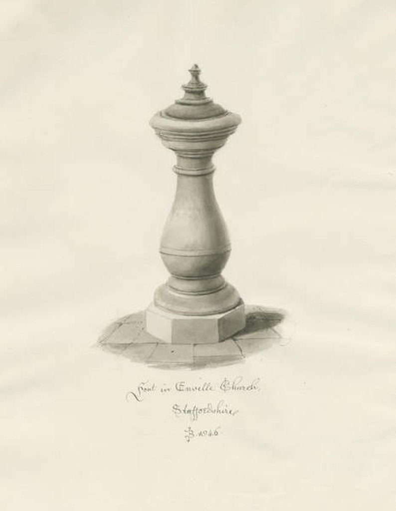 Detail of Font in Enville Church: sepia drawing, 1846 by John Buckler