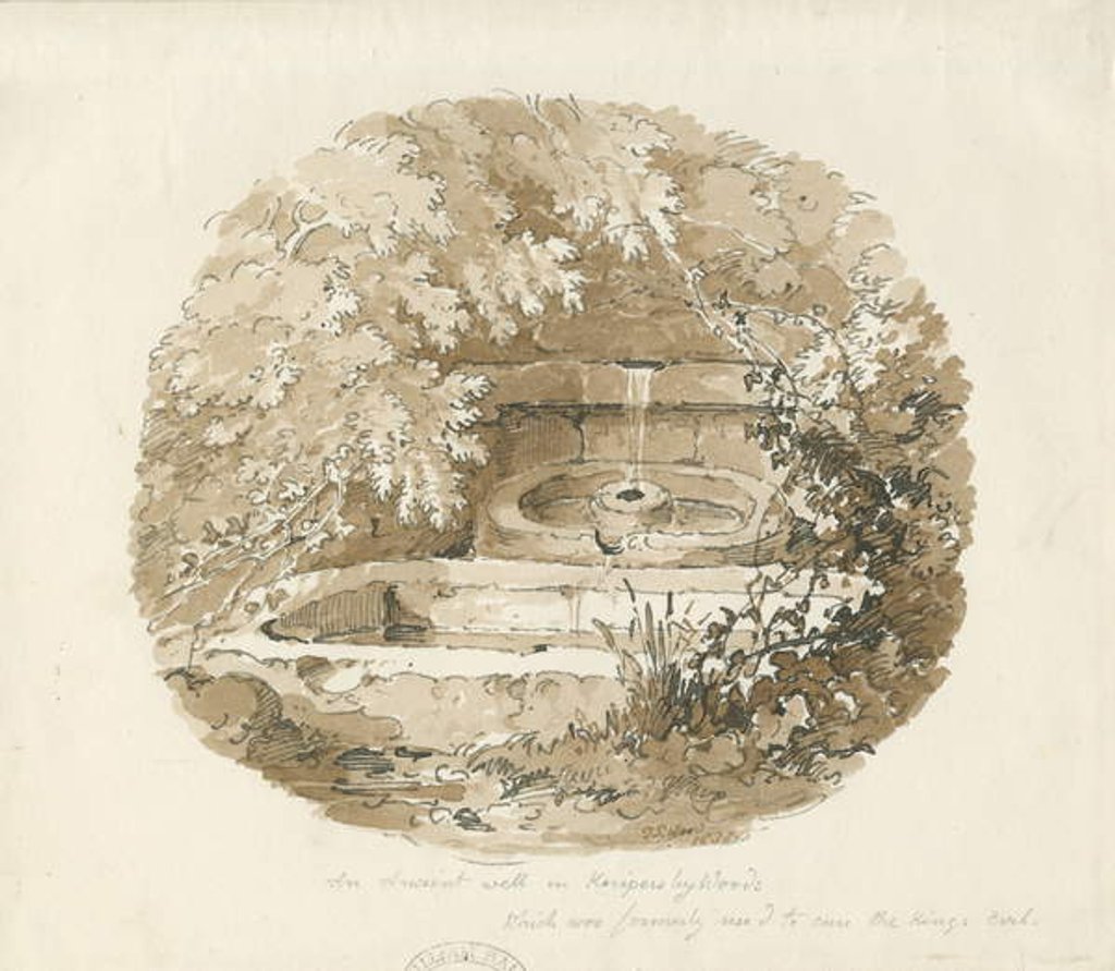 Detail of Biddulph - Ancient Well in Knypersley Woods: sepia drawing, 1838 by Thomas Peploe Wood