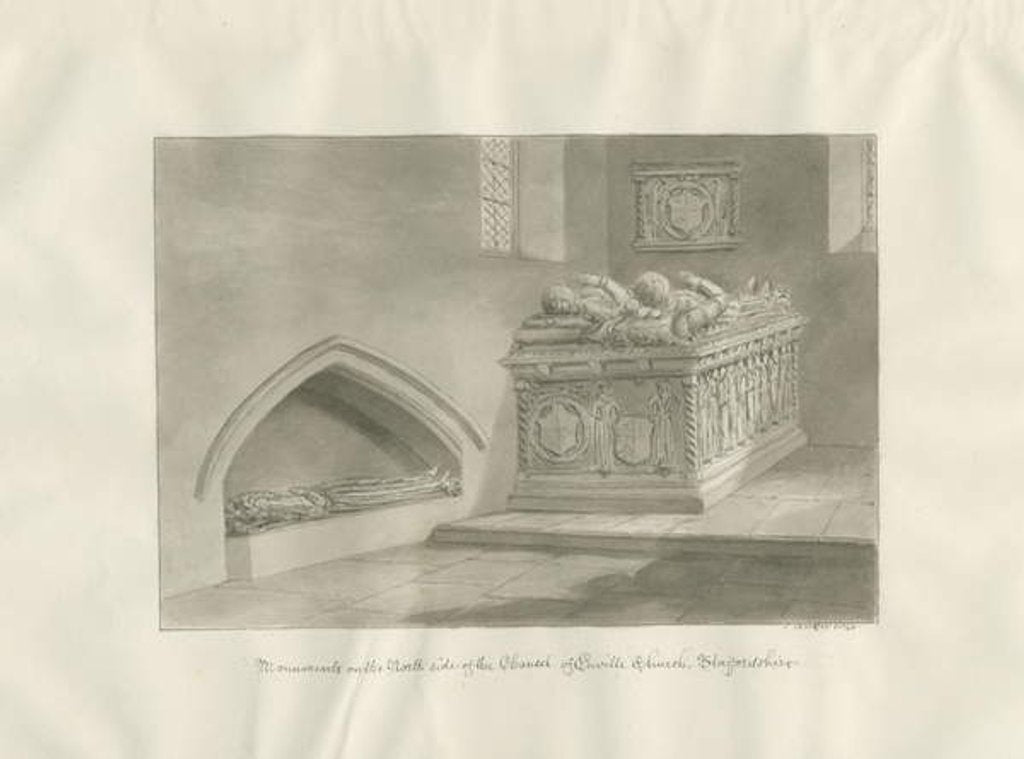 Detail of Enville Church - Monument: sepia drawing, 1846 by John Buckler