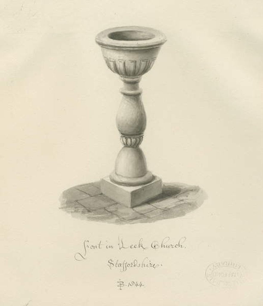 Detail of Font in Leek Church by John Buckler