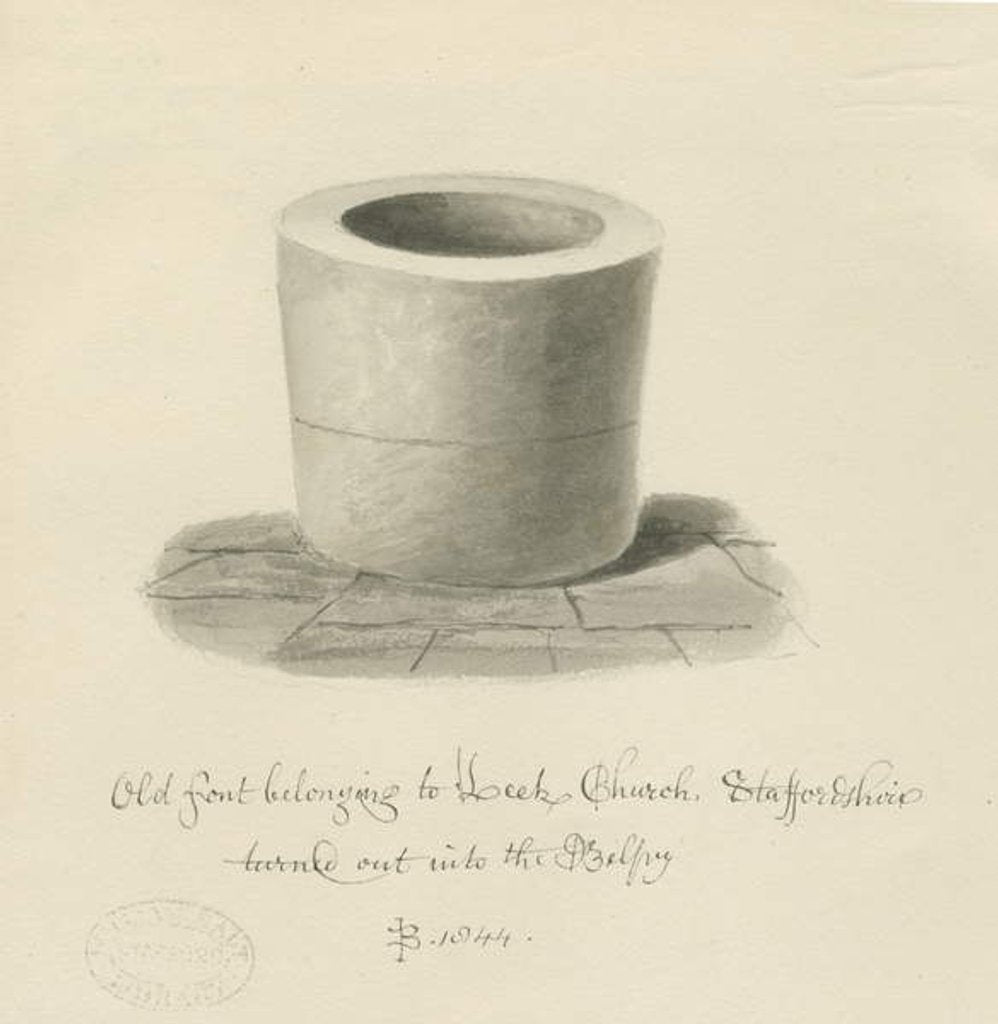 Detail of Font in Leek Church by John Buckler