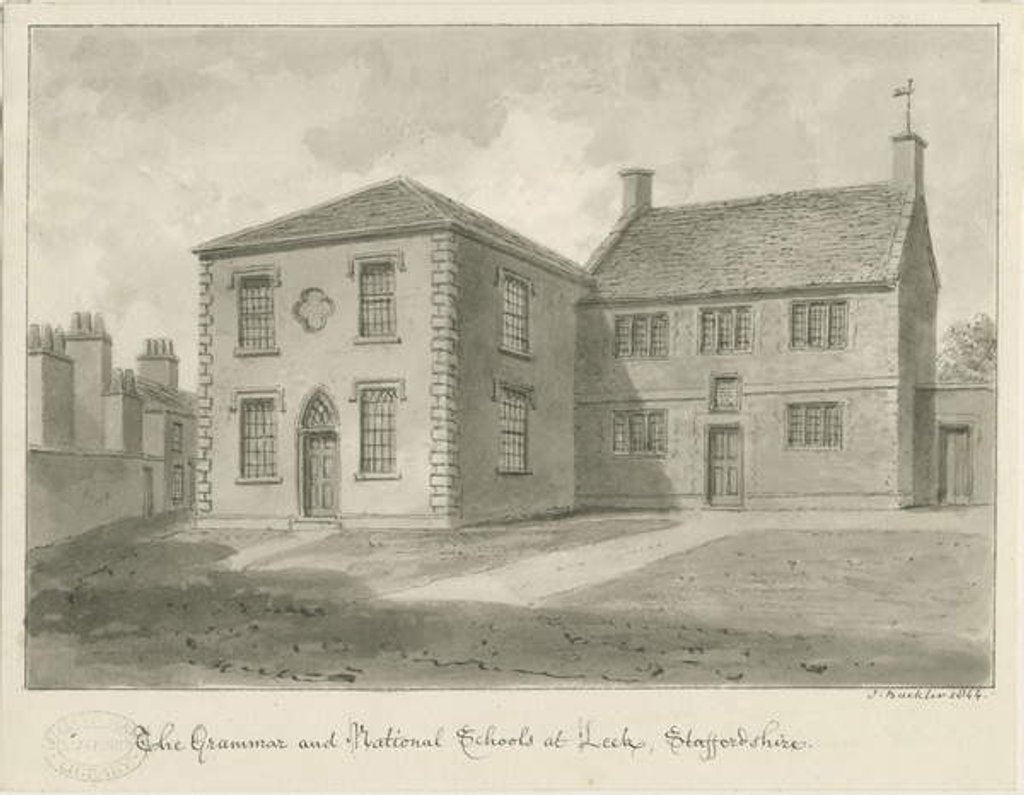 Detail of Leek Town - Grammar School: sepia drawing, 1844 by John Buckler