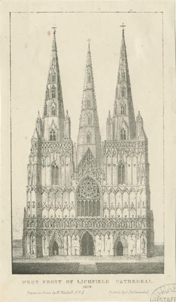 Detail of Lichfield Cathedral - West Front by Charles Joseph Hullmandel