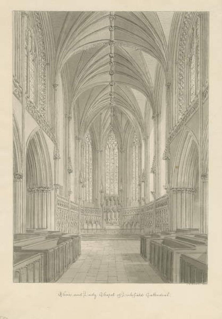 Detail of Interior of Lichfield Cathedral - Choir and Lady Chapel: sepia drawing, 1833 by John Chessell Buckler