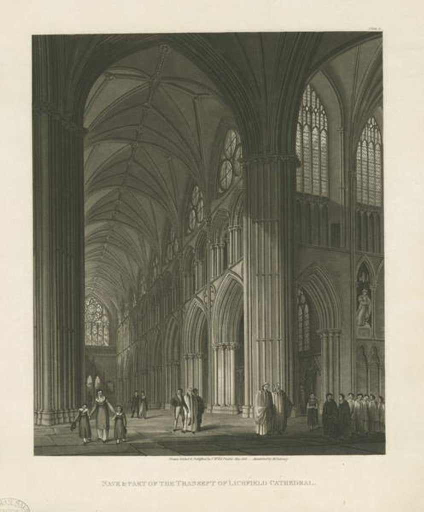 Detail of Interior of Lichfield Cathedral - Nave: aquatint engraving, 1813 by Charles Wild