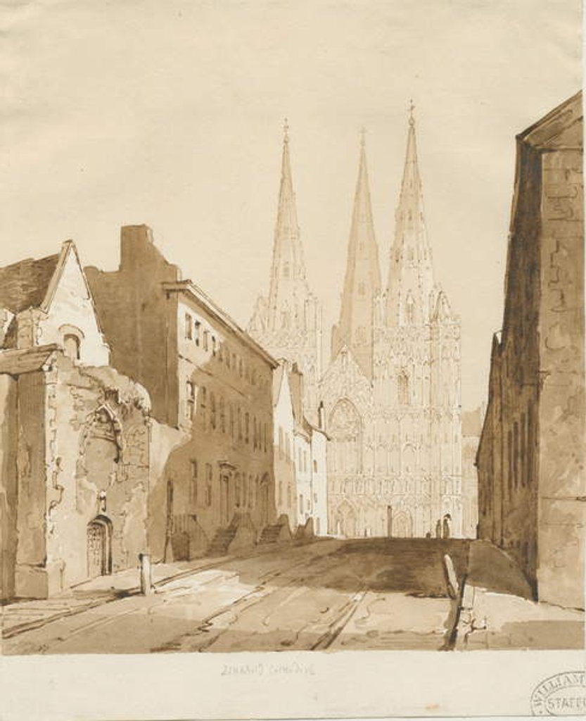 Detail of Lichfield Cathedral : red-sepia drawing, 1837 by Thomas Peploe Wood