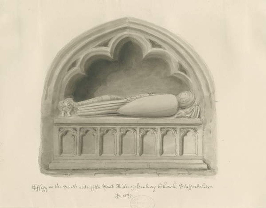 Detail of Hanbury Church - Effigy [of Sir John Hanbury]: sepia drawing, 1839 by John Buckler