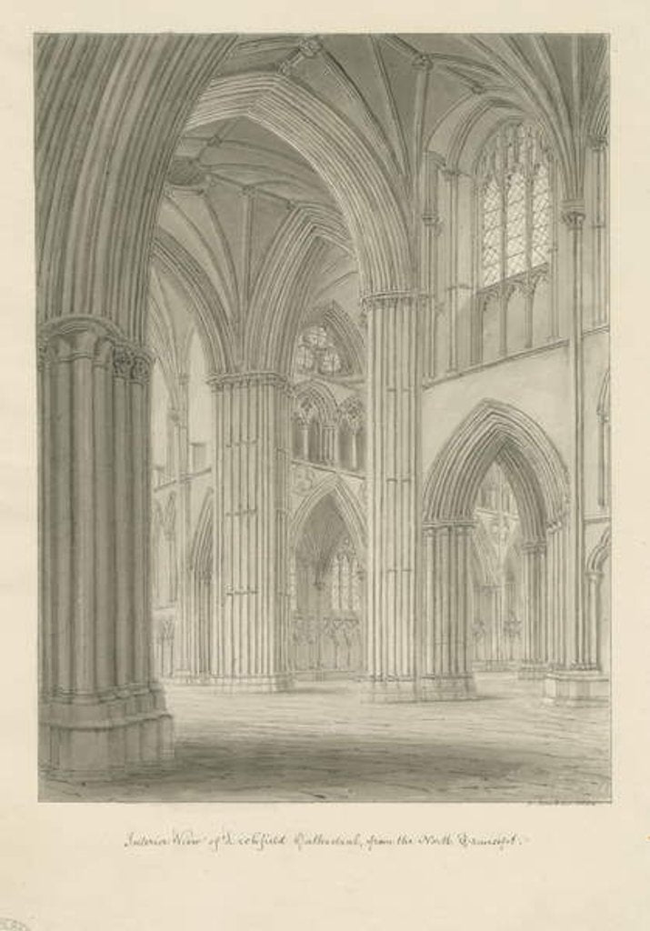 Detail of Interior of Lichfield Cathedral - Crossing from the North Transept: sepia drawing, 1806 by John Buckler