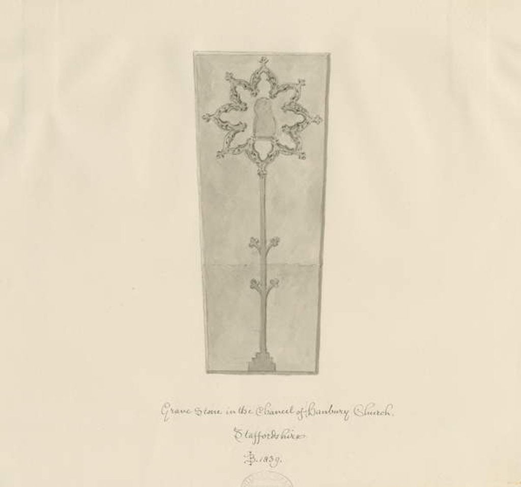 Detail of Hanbury Church - Gravestone: sepia drawing, 1839 by John Buckler
