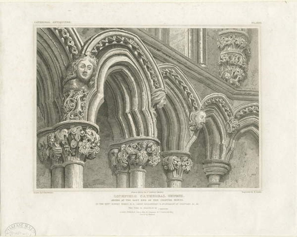 Detail of Interior of Lichfield Cathedral - Arches in Chapter House: engraving, nd [c 1819] by John Britton