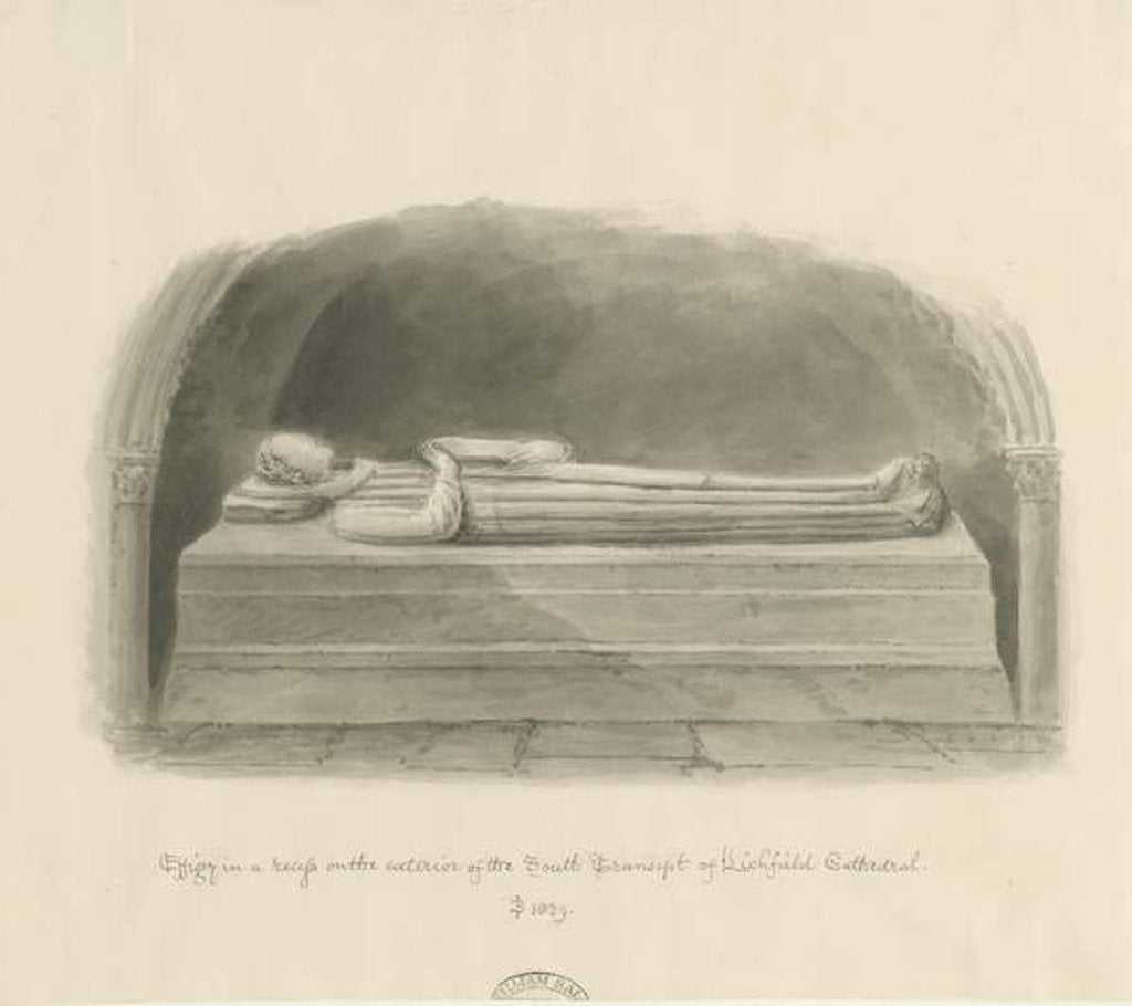 Detail of Lichfield Cathedral - Effigy [unknown person]: sepia drawing, 1839 by John Buckler