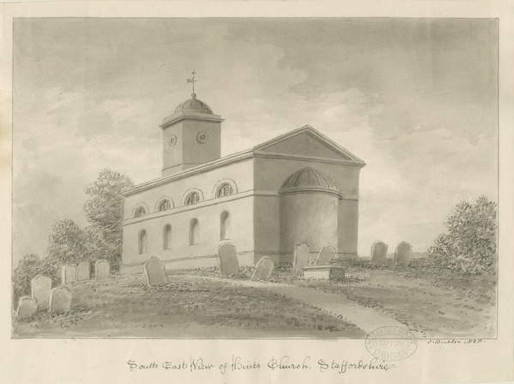 Detail of Hints Church: sepia drawing, 1838 by John Buckler