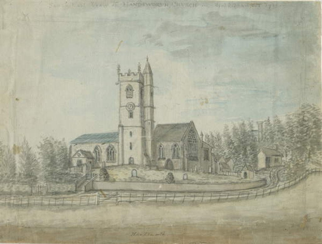 Detail of Handsworth Church: water colour painting, 1769 by School English