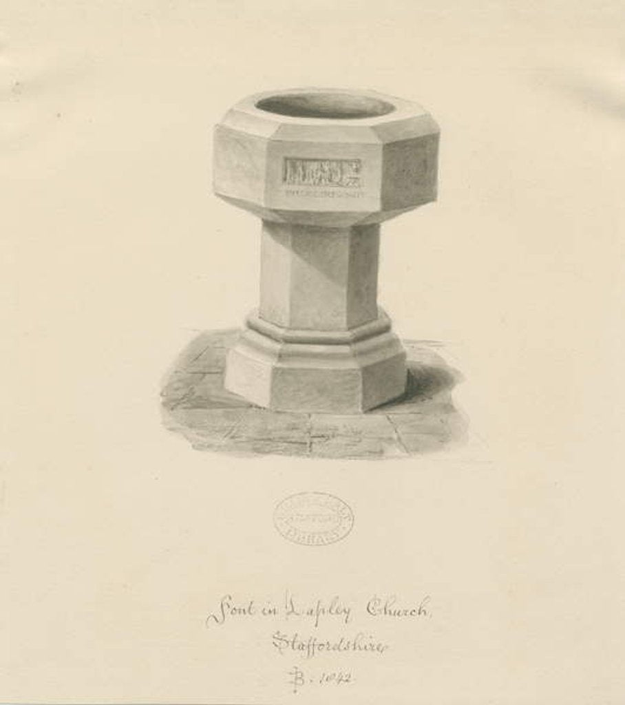 Detail of Font in Lapley Church by John Buckler