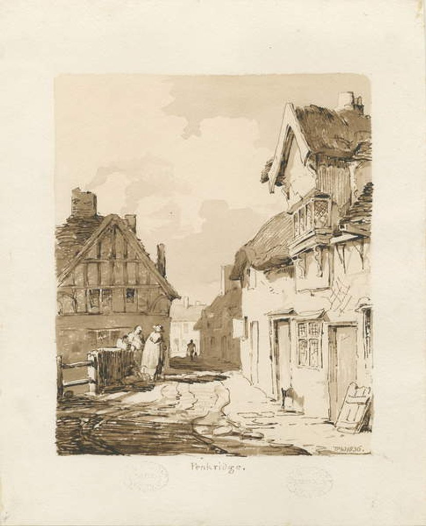 Detail of Penkridge Town: sepia drawing, 1836 by Thomas Peploe Wood