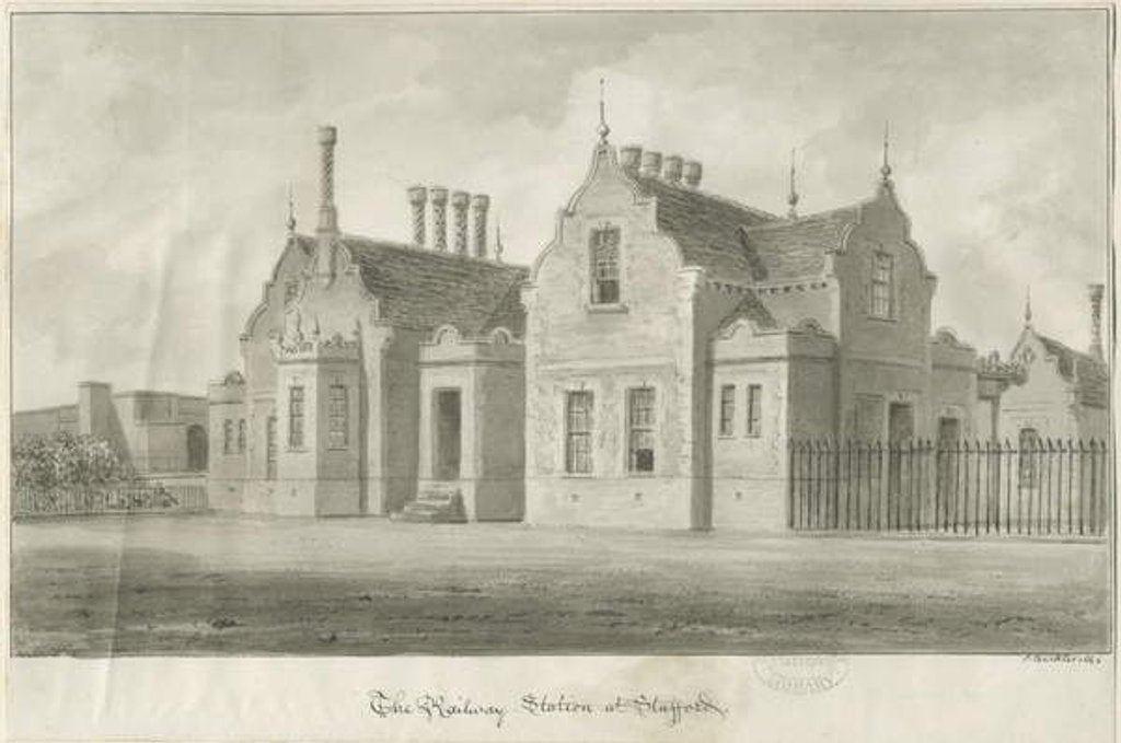 Detail of Stafford - Railway Station: sepia drawing, 1844 by John Buckler