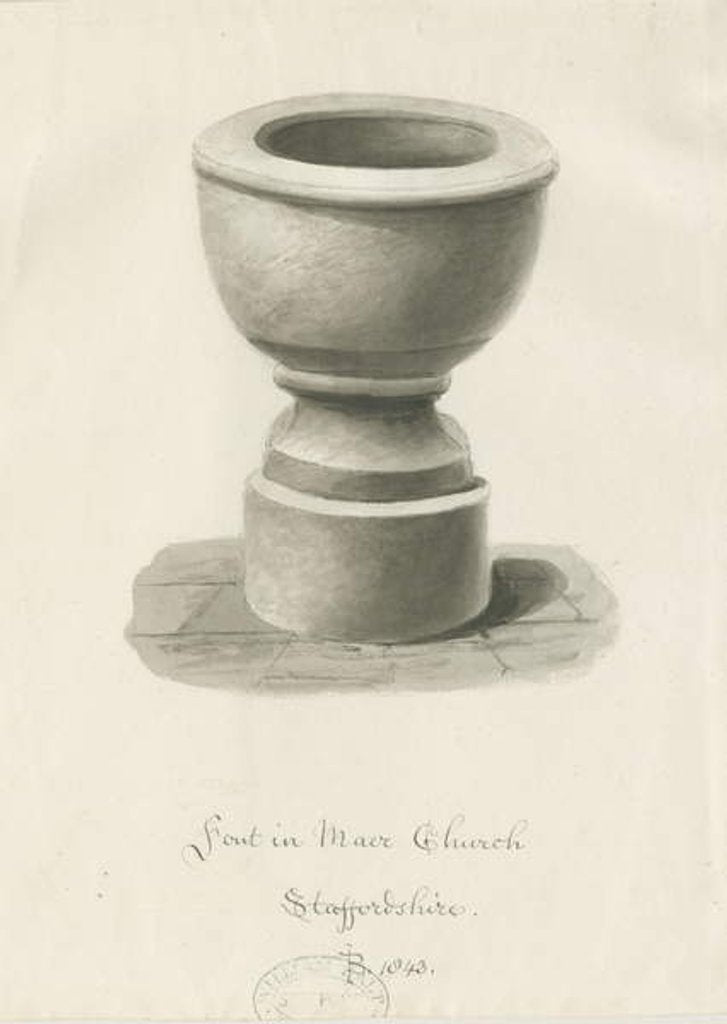 Detail of Font in Maer Church, 1843 by John Buckler