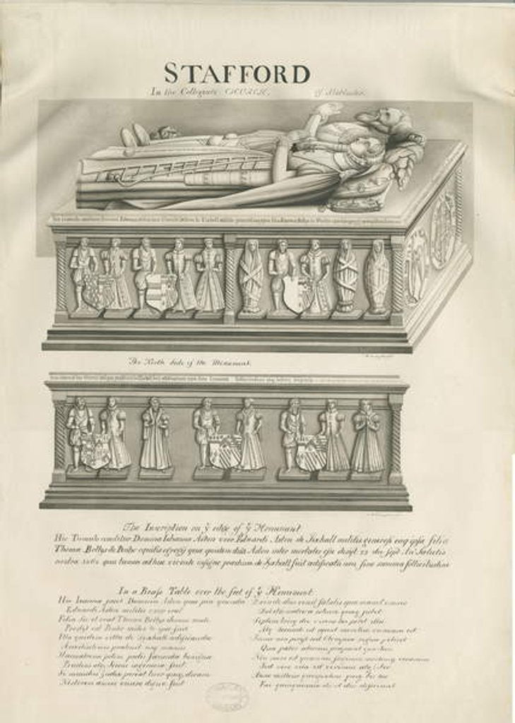 Detail of Stafford - Aston Monument in St. Mary's Church: sepia drawing, nd [19th cent] by John Robert Fernyhough