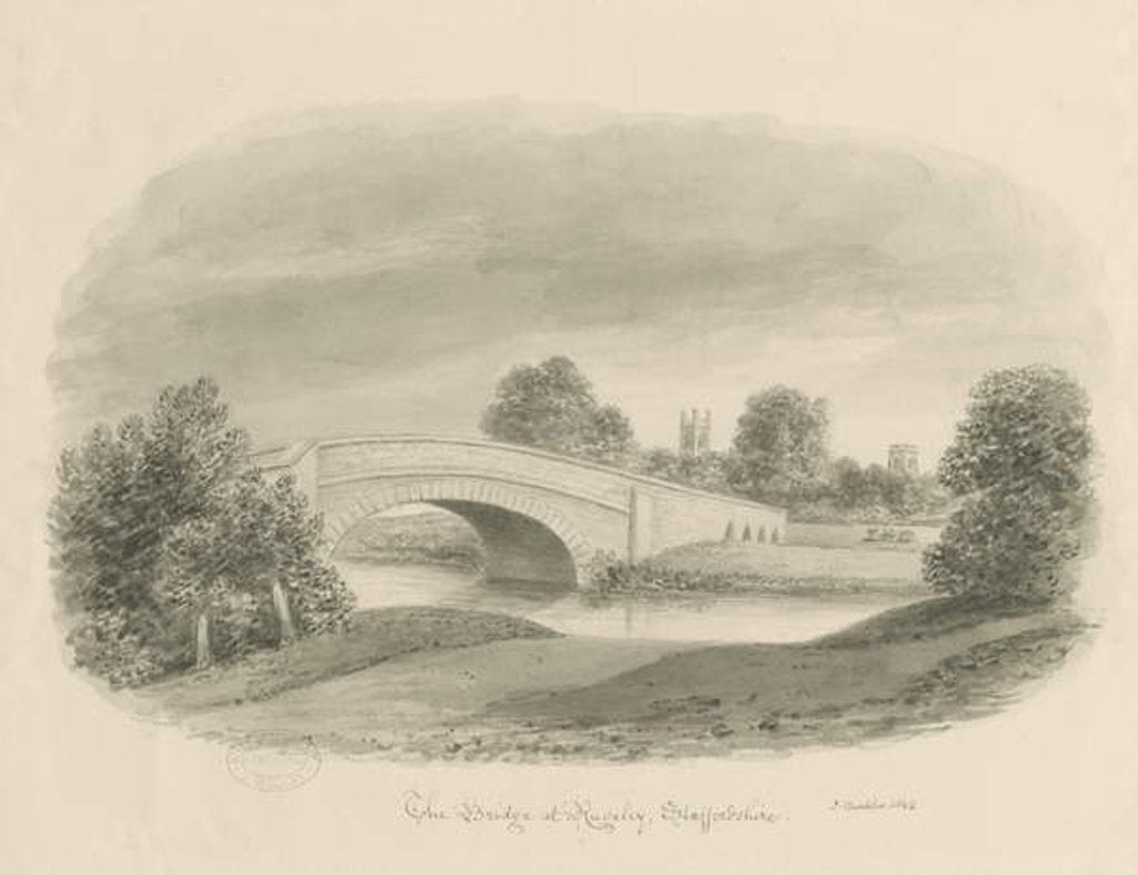 Detail of Rugeley Town - Bridge: sepia drawing, 1842 by John Buckler