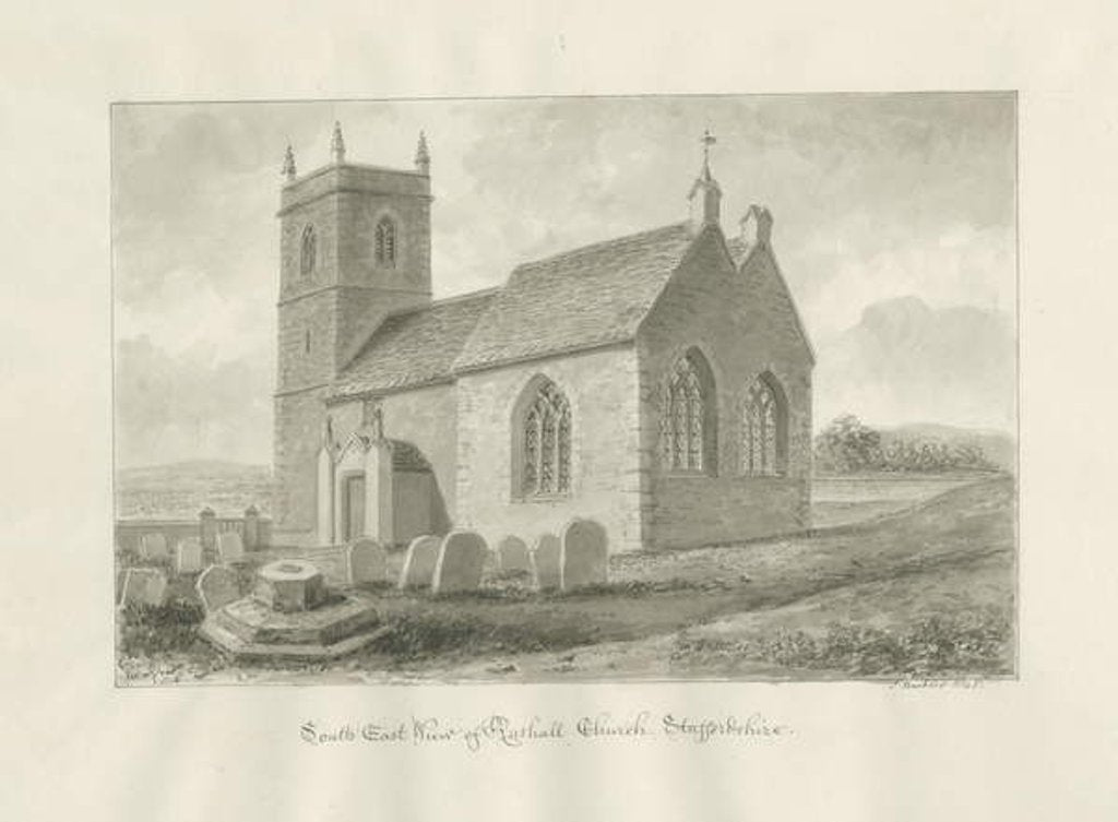 Detail of Rushall Church: sepia drawing, 1845 by John Buckler