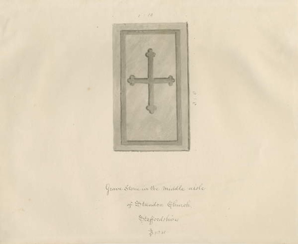 Detail of Standon Church - Gravestone: sepia drawing, 1841 by John Buckler