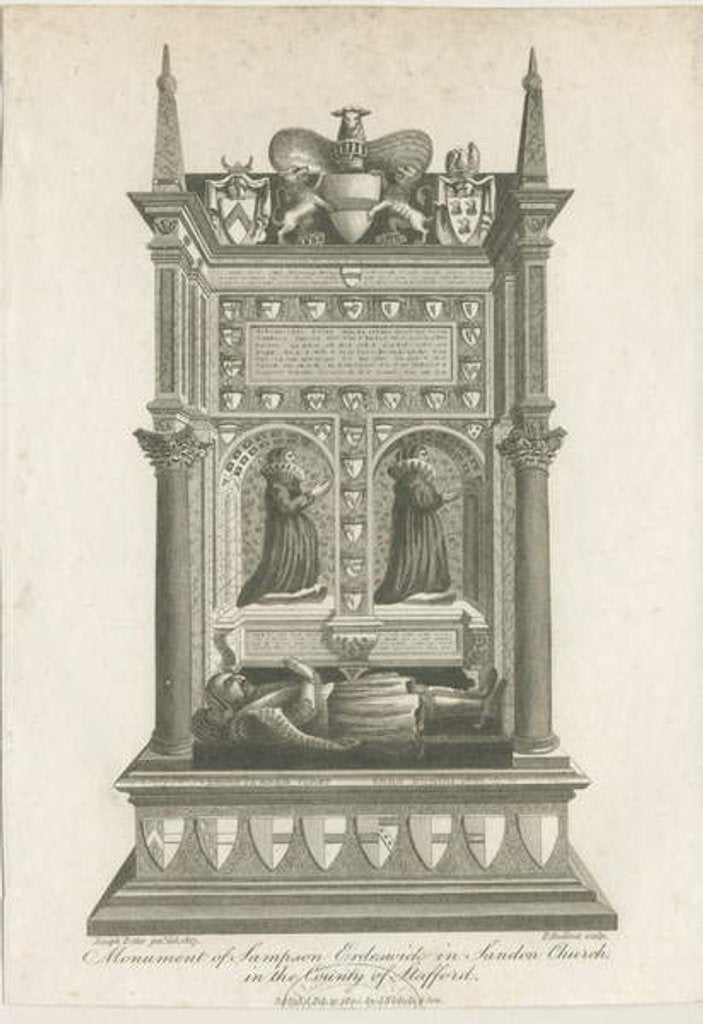 Detail of Sandon Church - Tomb of Sampson Erdeswicke: engraving, 1817 by Joseph Potter