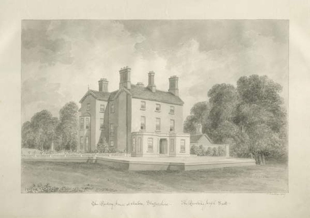Detail of Standon - Rectory of Reverend Joseph Salt: sepia drawing, 1847 by John Buckler