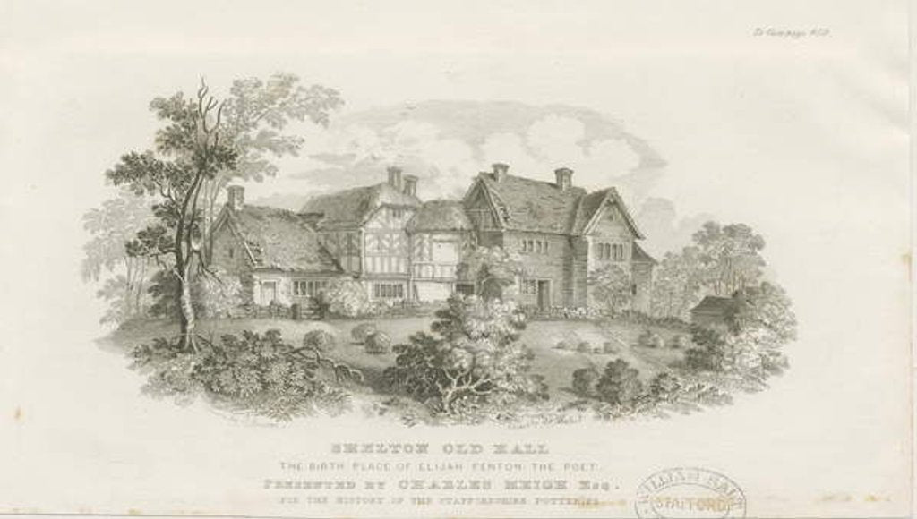 Detail of Shelton Old Hall: steel engraving, nd [c 1843] by James Flewitt Mullock