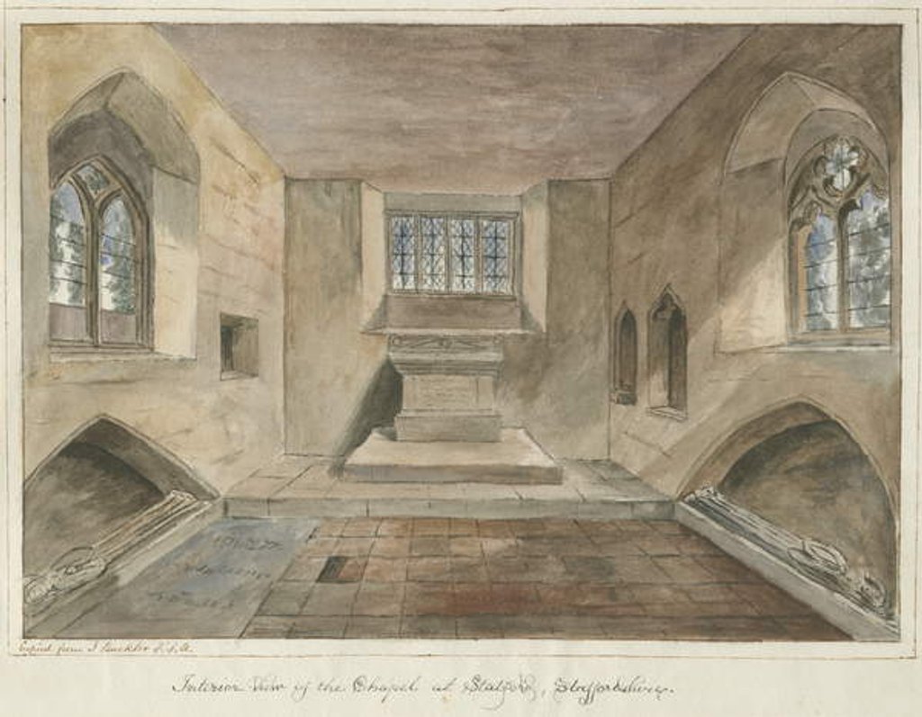 Detail of Interior of Statfold Chapel: water colour painting, nd [?mid 19th cent] by School English