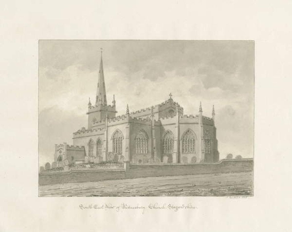 Detail of Wednesbury Church: sepia drawing, 1845 by John Buckler