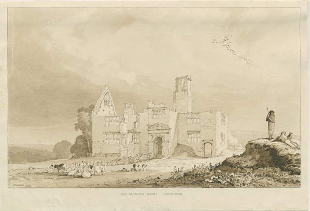 Detail of Tittensor - Old Manor House: sepia wash drawing, 1837 by Thomas Peploe Wood