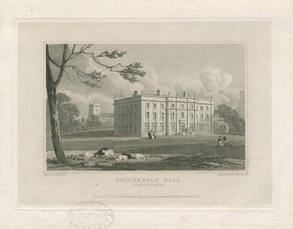 Detail of Swynnerton Hall: engraving, nd [c 1821] by J. P. Neale
