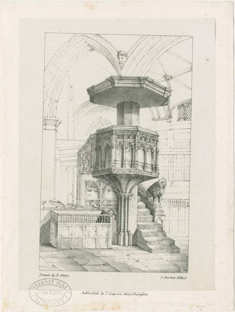 Detail of Wolverhampton - Pulpit in St. Peter's Church: lithograph, nd [c 1844] by Robert Noyes