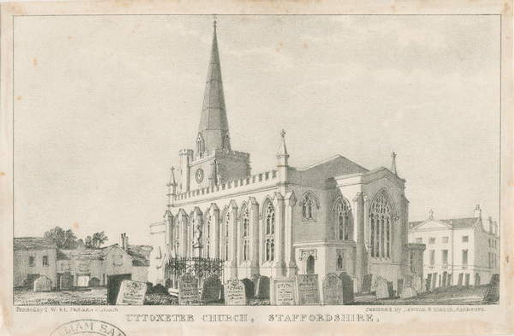 Detail of Uttoxeter Church [New]: lithograph, nd [c 1839] by School English