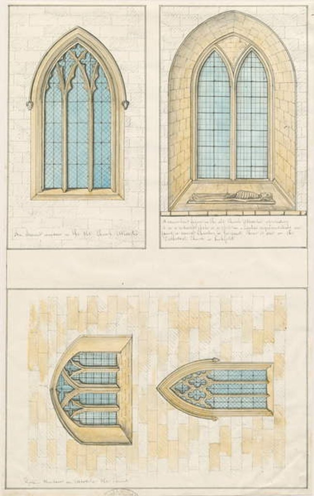 Detail of Uttoxeter Church [Old] - Architectural drawing of 'Gothic' windows by School English